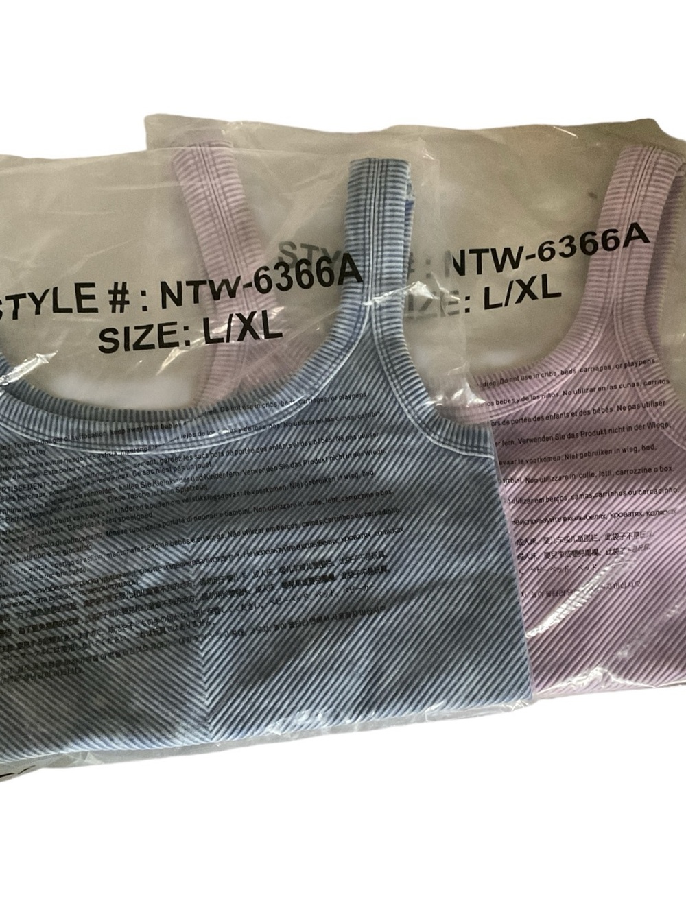 Zenana 2-Pack Ribbed Seamless Crop Tank Bundle NIP L/XL Lavender & Blue A24 - Picture 6 of 6